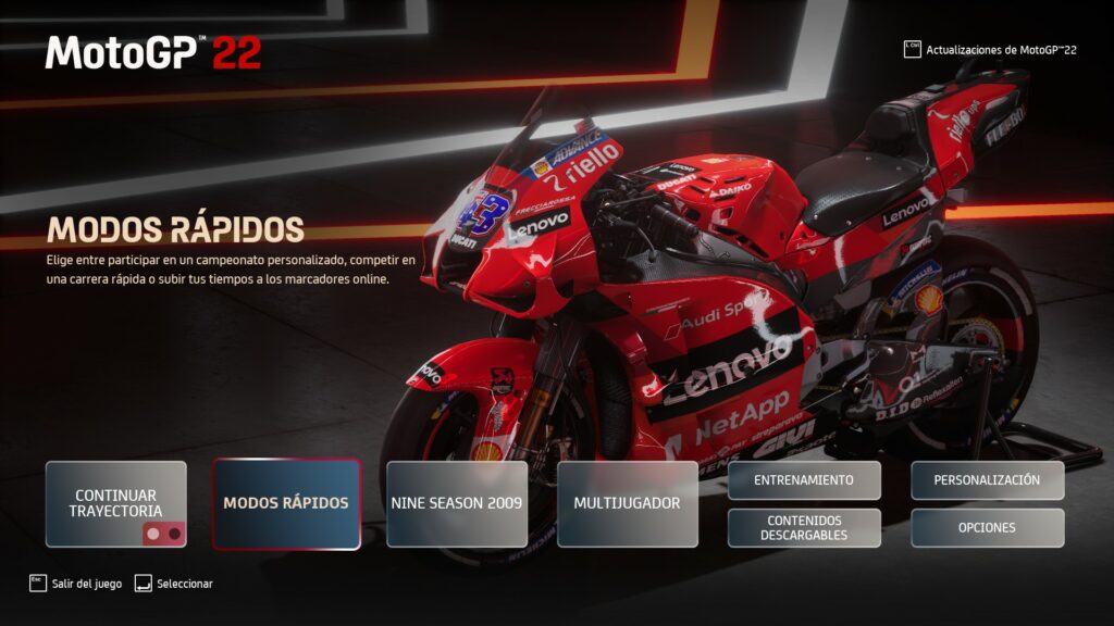 MotoGP 2022 menú